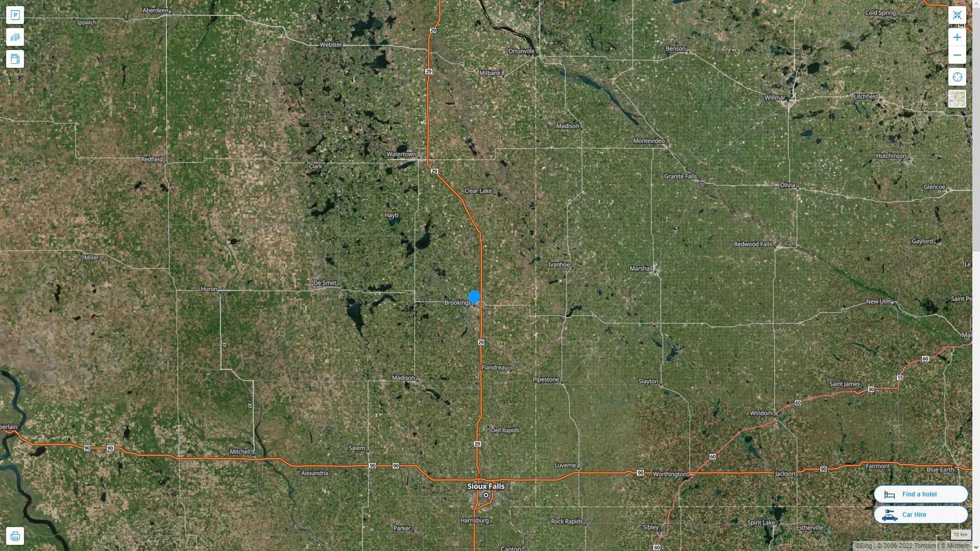 Brookings South Dakota Highway and Road Map with Satellite View